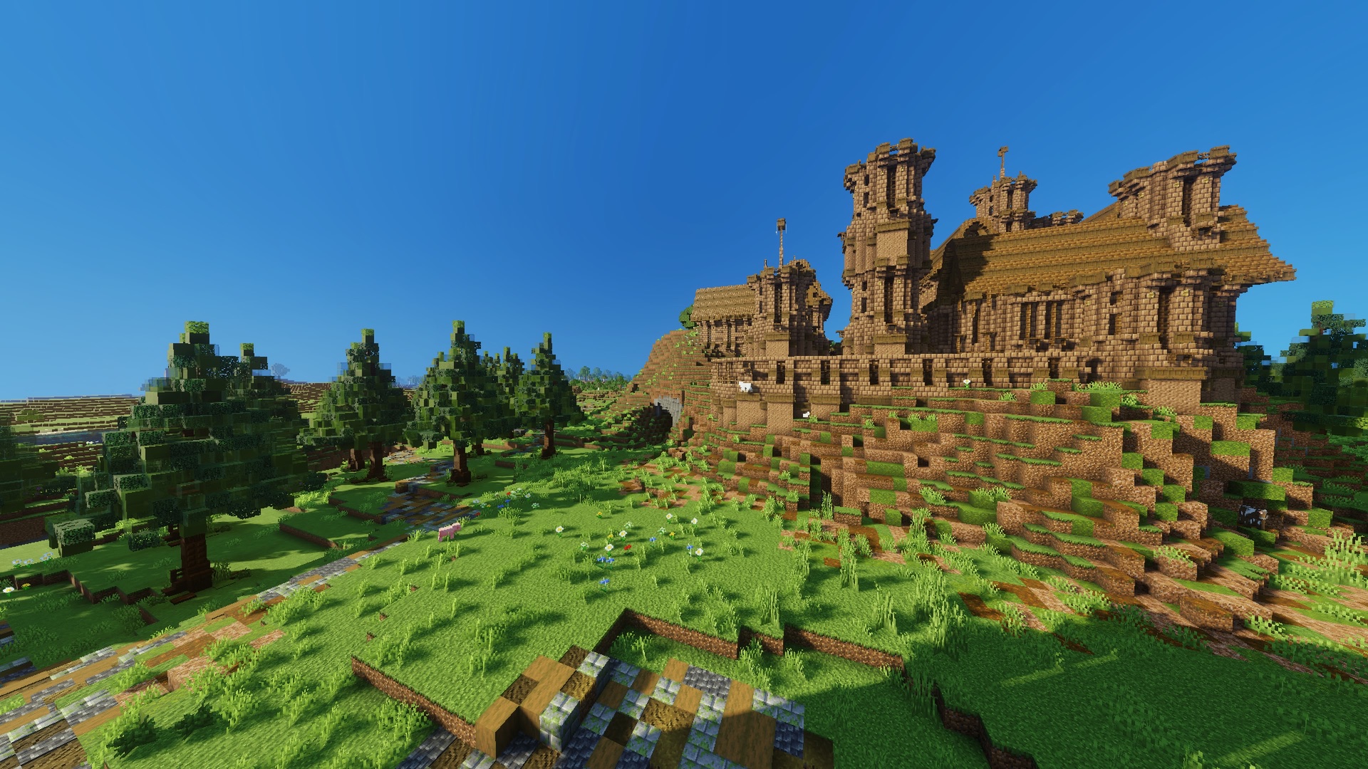 A grand wizardly castle overlooking green hills in The Death Domain